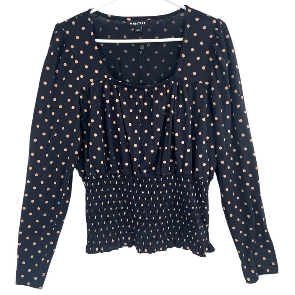 NWOT Whistles Black Spot Square Neck Shirred Top Large‎ - Picture 2 of 7